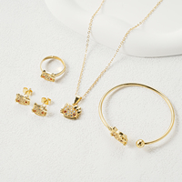 Ensemble de bijoux HanHan Hello Kitty entièrement serti de zirconiums et bague ouverte, ensemble de bijoux pour enfants, dessin animé, chaton mignon
