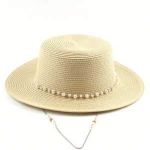 Chapeaux de soleil en papier pour la plage, vente en gros, style décontracté, pour femmes, avec chaîne de perles, pour la pêche et les voyages - Product Image 5