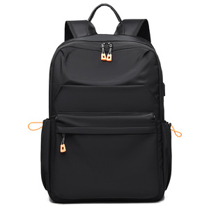 <b>Laptop</b> <b>Backpack</b> Black Large Capacity Men's Everyday Travel <b>Backpack</b> With Orange Zip Pulls - Product Image 1