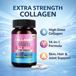 Suplemento de colágeno con logo personalizado, con ácido hialurónico, vitamina C y biotina, que apoya la piel, el cabello y las uñas. 90 cápsulas para mujeres y hombres. - Product Image 5