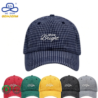 Großhandel Bestseller 100% Polyester Oxford Marine Karierte Baseballkappe mit Handstickerei 'Show Bright' für Freizeitkleidung