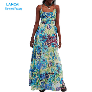 Personnalisé sans manches décontracté ample polychrome étage longueur robe pleine impression élégante soirée de mode vêtements de soirée femmes - Product Image 2