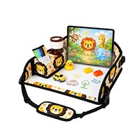 Tablette de voyage pliable pour enfant 38x30x15.5cm en tissu Oxford avec porte-gobelet et trousse à crayons, à fixer au dossier de siège
