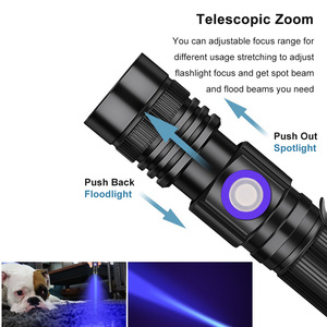 UV-Taschenlampe 365nm Schwarzlicht USB für Haustierflecken, Katzenringwurm, Harzhärtung, Geldprüfung 395nm Ultraviolett-Schwarzlicht - Product Image 6
