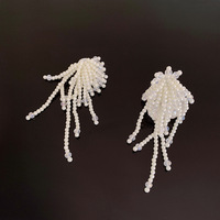 Mode femmes longues perles perles boucles d'oreilles argent aiguille perle fleur gland boucles d'oreilles