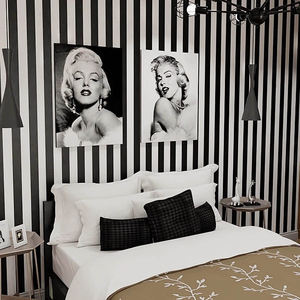 블랙 화이트 세로 줄무늬와 뜨거운 판매 방수 어린이 방 벽지 남성 여성을위한 현대적인 디자인 침실 벽지 - Product Image 3