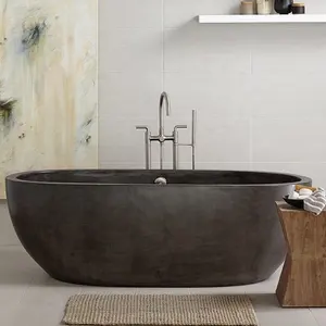 Freistehende Günstige Europäische Schwarze Massivstein-Badewanne Marmor-Badewanne für Zuhause Handgefertigte Freistehende Moderne Ovale Mittelbadewanne - Product Image 2
