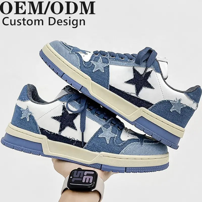 Zapatos informales transpirables de moda personalizados para hombre, calzado de lona personalizado, vaquero, estrella azul, Retro, para monopatín