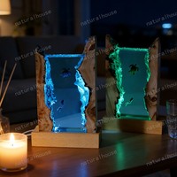 Lampe en résine artisanale tortue et plongeur, veilleuse océanique avec base en bois pour la décoration de la maison, de la chambre à coucher, du chevet et du bureau (vente en gros)