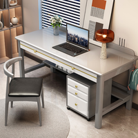 Bureau d'étude en bois massif avec tiroirs et armoire à dossiers mobiles à accents dorés pour bureau à domicile (vente en gros)