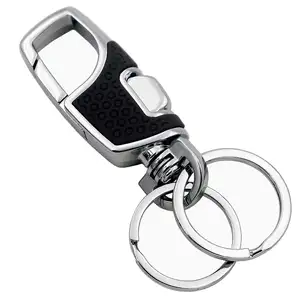 New hot-selling one-click open car key chain pendant double ring thickened anti-loss metal creative men's belt key chain