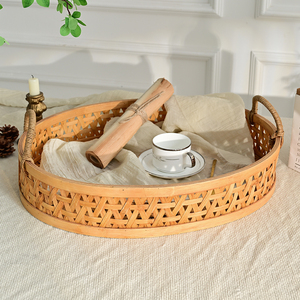 Plateaux de service ovales en bambou naturel et rotin tressé pour la décoration de la maison de style farmhouse - Product Image 3