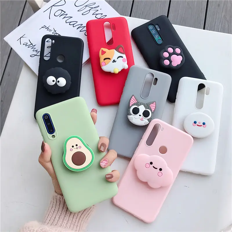 3D cartoon phone holder case for xiaomi redmi note 8 note8 pro 8t note 9 pro 5g 9s redmi 9C 9A 8 8a 7a 9 silicone stand cover
