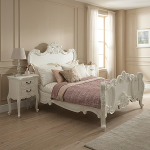 Camas Blancas de Estilo Rococó Francés, Juego de Muebles de Dormitorio de Madera Tallada Antigua, Indonesia - Product Image 3