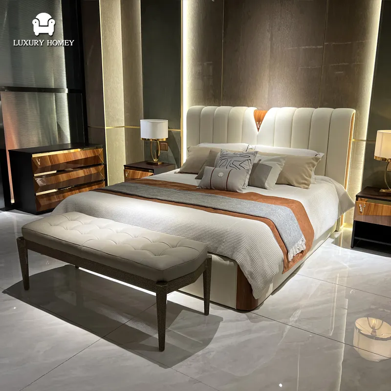 Italienische moderne Bett möbel Set moderne Luxus hoch gepolsterte berühmte Betten Design King Size Nachttisch modern für Villa Schlafzimmer