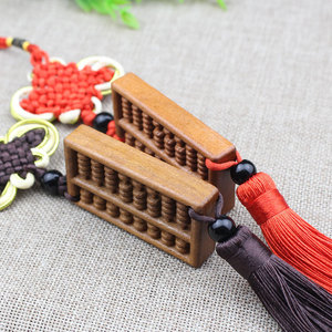 Colgante de madera de durazno con diseño de ábaco para coche, adorno para espejo retrovisor con borla roja y diseño de nudo chino - Product Image 4