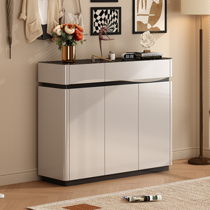 Meuble à chaussures moderne de luxe avec dessus en verre trempé, grande capacité, pour entrée, couloir, salon, en bois - Product Image 2