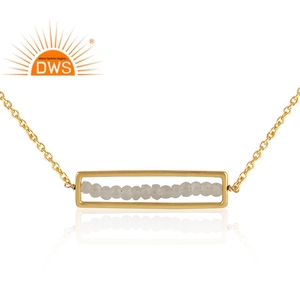 Collier avec pendentif en pierre de lune arc-en-ciel, cadre en métal plaqué or, en argent Sterling, vente en gros - Product Image 2