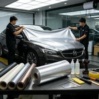 Film de protection de peinture automobile auto-cicatrisant en TPU argent métallisé liquide, à changement de couleur, pour application humide, 7,5 mil, 1,52*15 m