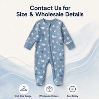 Combinaison bébé 100% coton imprimée animaux marins, fermeture éclair bidirectionnelle, pieds couverts, OEM ODM, manches longues, unisexe, nouveau-né