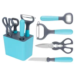 Conjunto de utensílios de cozinha inteligentes para casa e cozinha, descascador de frutas em aço inoxidável, 5 peças, multifuncional, faca e tesoura