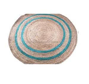 天然手工编织编织蓝色和棕色黄麻地毯和地毯，用于家居装饰和派对季节