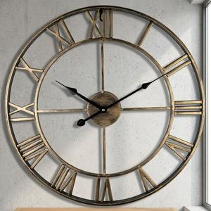 <b>Large</b> Vintage Metal Frame Wall <b>Clock</b> With Roman Numerals And Antique Gold Finish For Home Decor - Product Image 2