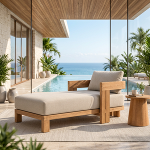 Chaise longue d'extérieur en teck massif avec coussins, chaise longue de luxe pour piscine, villa, hôtel - Product Image 3