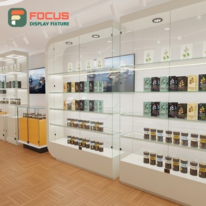 Tall Smoke Shop Display Cabinet Wood Glass Showcase Counter LED Lighting Tobacco Display Cabinet - Product Image 3