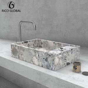 Bassin mural moderne en pierre naturelle, design épissé, pour vanité de salle de bain - Product Image 6
