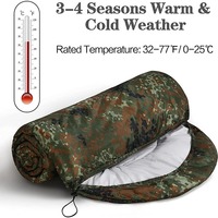 Sac de couchage 3 saisons, style enveloppe, fermeture éclair, imperméable, léger, polyester, camouflage, chaud, confortable, résistant au froid