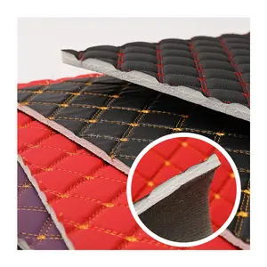 Factory Direct Woven PVC Diamond Stitching Embroidery Vegan Car Upholstery Artificial Faux Synthetic Leather Fabric for Car