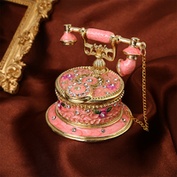 Boîte à bijoux émaillée style téléphone rose peinte à la main en métal, avec charnière, cadeau unique pour la décoration de la maison