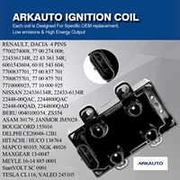 ARKAUTO Ontstekingsspoel 7700274008 voor DACIA RENAULT Twingo Logan Sandero Megane Symbol Clio Dokker Kangoo 1.0 1.2 1.4 1.6