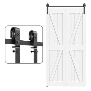 DB Bi-Folding 4FT Sliding <b>Barn</b> <b>Door</b> Hardware <b>Kit</b> Minimalist Black Roller <b>Kit</b> for 2 Steel <b>Doors</b> J Shape-for Bedrooms - Product Image 6