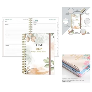 2025 A5 Stylish Spiral <b>Notebook</b> Custom Logo Printed Leather Cover Weekly Planner for Personalized Planning Promotional - Product Image 1