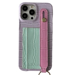Funda con Correa para Muñeca y Textura de Cocodrilo en Bloques de Color para iPhone 16 Pro Max 15 14 13, Carcasa Protectora Rígida para Mujer - Product Image 5