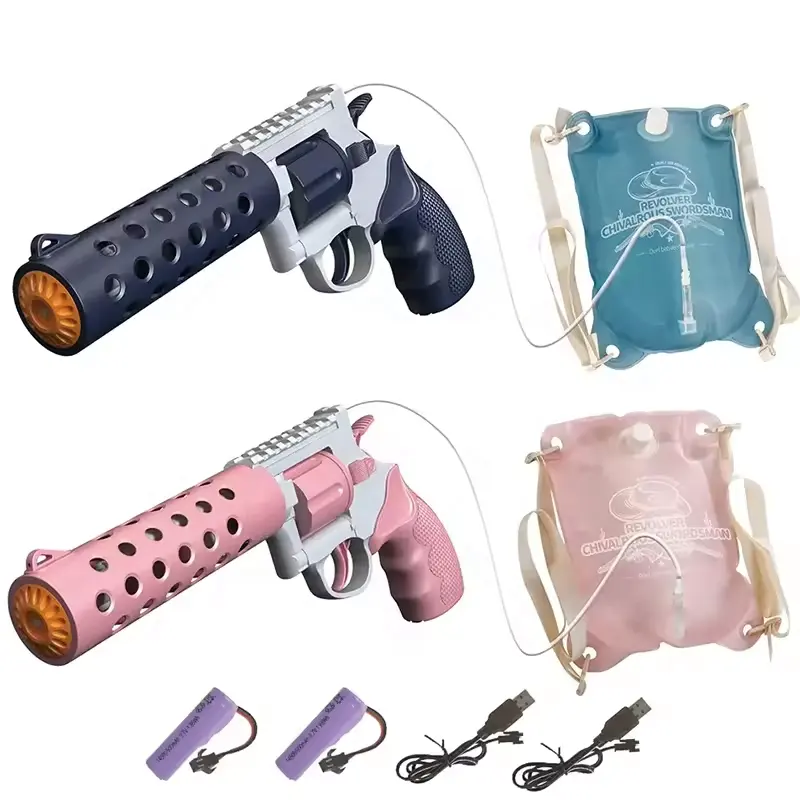 Electric Water Gun Revolver Double Gun Backpack Automatic Summer Outdoor Kids Toy Beach Water Splashing Shooting Game Boys Gift