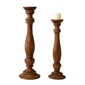 Juego de dos candelabros de madera de acacia natural de nuevo estilo, soporte de iluminación para Villa, decoración de tamaño personalizado a precio de venta al por mayor, fabricación - Product Image 1