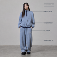 Ensemble de survêtement unisexe en polaire, pull demi-zip avec poche kangourou, pantalon de jogging décontracté, bleu, athleisure, personnalisable, OEM, vente en gros