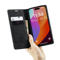 Étui portefeuille magnétique en cuir PU avec porte-cartes pour iPhone 14, protection antichoc RFID, design professionnel