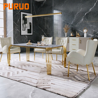 Ensemble de salle à manger moderne pour petit espace, table à manger en marbre artificiel pour 6 personnes et chaises en cuir PU, 7 pièces