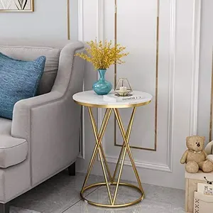 Arrow Crafts Round Side End Table for Small Spaces, Modern Nightstand Bedside Table for Living Room/Bedroom/Office,Gold