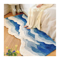 Modern Blue Color High Low Pile Non-Slip Carpet Fluffy Soft Bedside Plush Rug Bathroom Mat