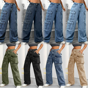 <span class=keywords><strong>Jeans</strong></span> Cargo de Cintura Alta para Mujer, Nueva Colección 2026, Pantalones Vaqueros Anchos con Múltiples Bolsillos y Detalles Desgastados - Product Image 4