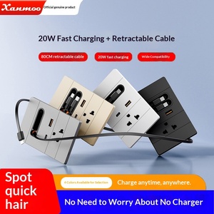 Enchufe de Pared Estándar Tailandés Tipo 118 con Cable Retráctil USB de Tres Orificios y Carga Rápida Tipo-C de 20W - Product Image 1