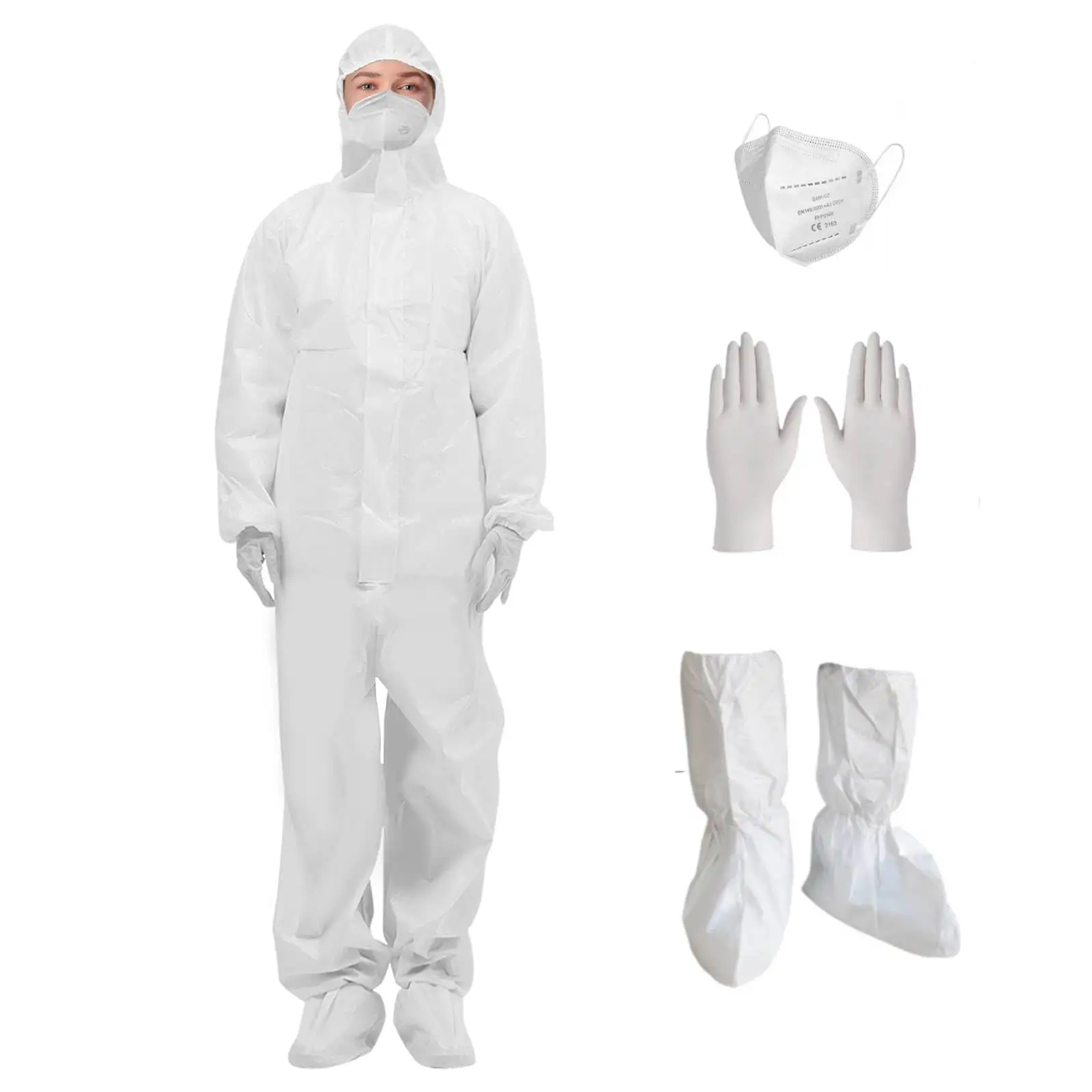 Coverall made in China Type56 White Color Waterproof Disposable SF protective Clothing Microporous Hazmat Suit PPE 55 60gsm
