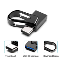 Clé USB 3.0 en métal 2 en 1, type C, OTG, étanche, antichoc, avec porte-clés, mémoire stick