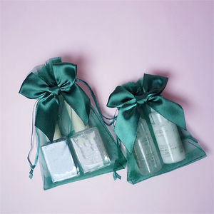 Sac en maille transparente vert foncé pour emballage de <span class=keywords><strong>parfum</strong></span>, cosmétiques, sac de rangement en <span class=keywords><strong>organza</strong></span> avec nœud en soie - Product Image 2