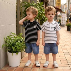 Completo Estivo 2026 Nuovo Set T-shirt e Pantaloncini per Neonato in Cotone Denim con Stampa Lettere, Manica Corta, Due Pezzi - Ingrosso - Product Image 2